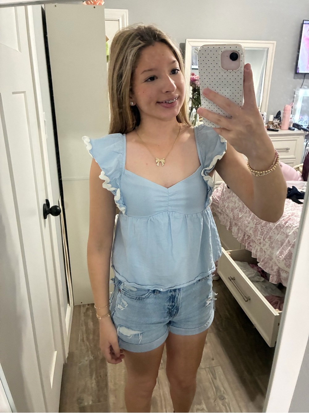 Light Blue Ruffle-Trim Camisole Top